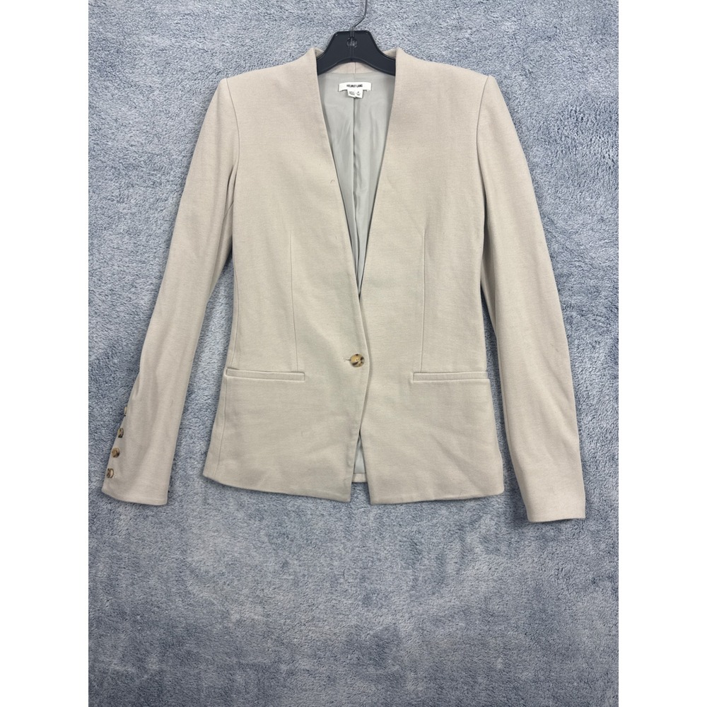 Helmut Lang Womens‎ Beige Collarless Single Button Blazer Size P Petite Neutral
